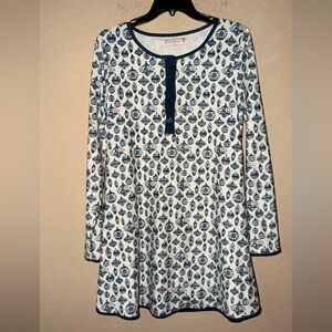 SweetHoney Navy and White Christmas Ornaments Buttoned Nightgown